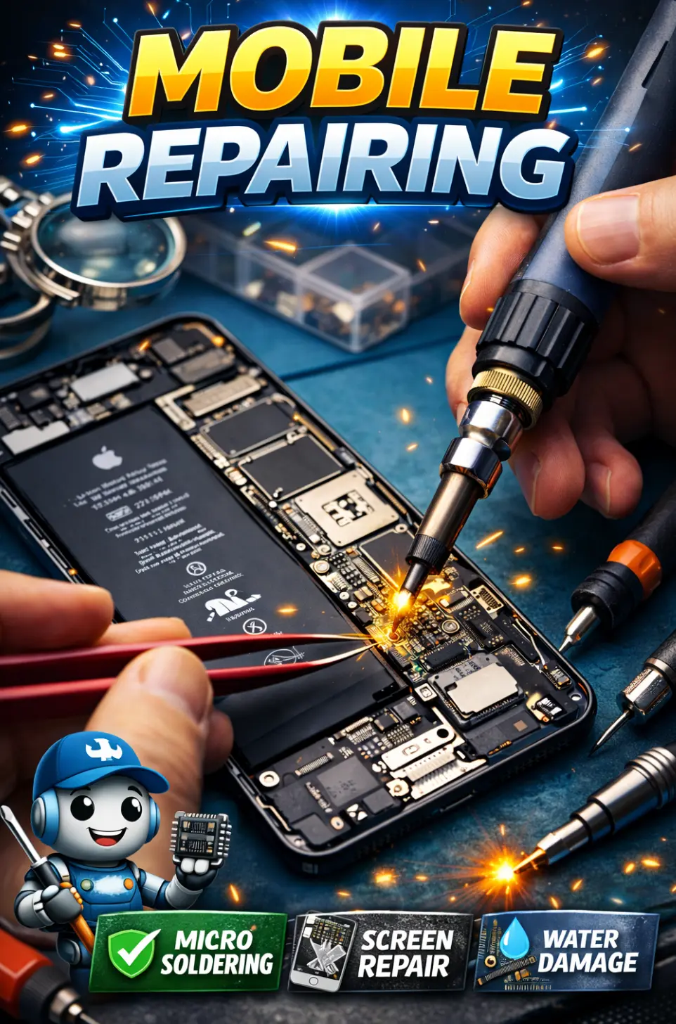 Mobile hardware troubleshooting practical training session on live smartphones