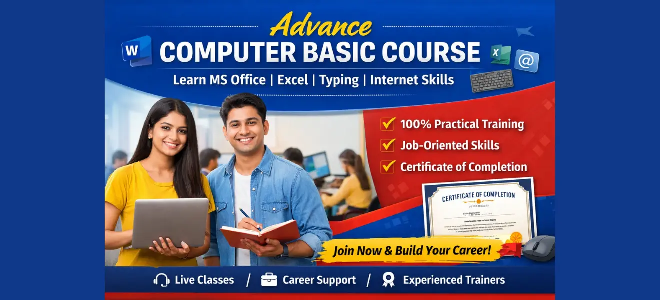 Students learning computer basics, MS Office and practical training